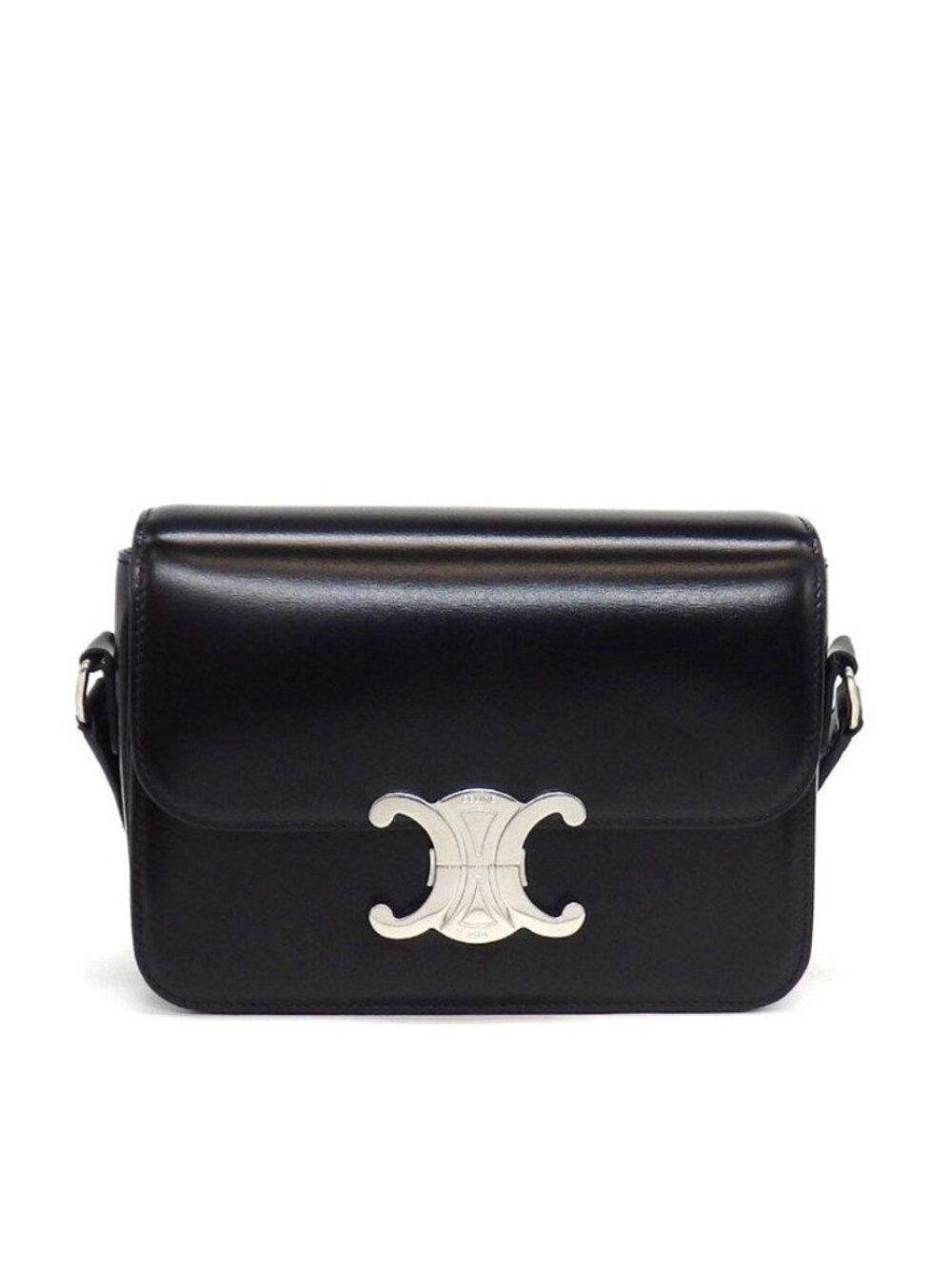 Celine Shoulder Bag Teen Triomphe Black Shiny Calfskin Silver